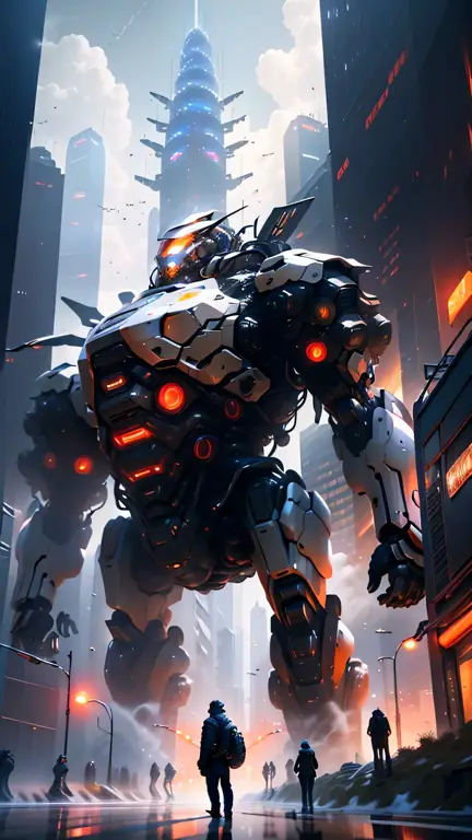 Suasana Kota Futuristik dalam Anime Military Mecha Kota futuristik dengan robot mecha di anime