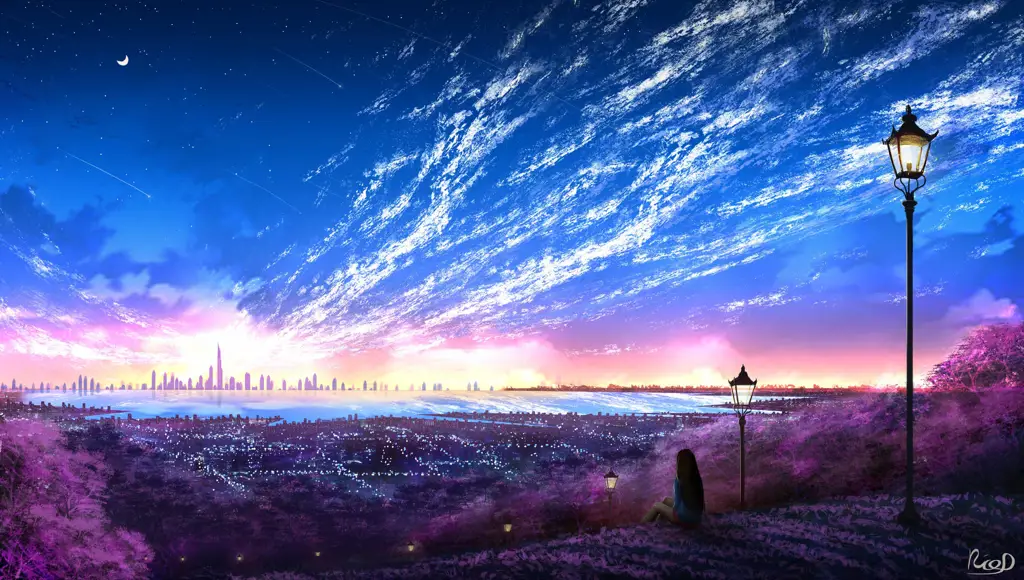 Suasana Malam yang Menawan Pemandangan malam yang indah dalam anime