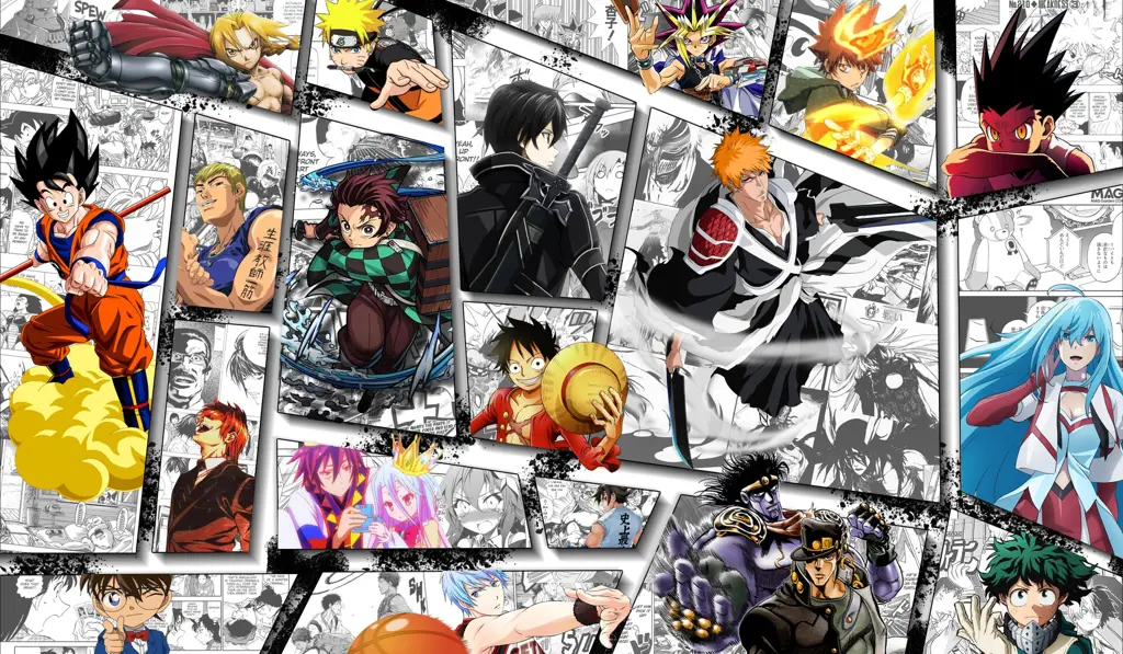 Kolase gambar poster anime yang direkomendasikan, seperti Gangsta, Dororo, dan Akudama Drive. Kolase gambar anime rekomendasi