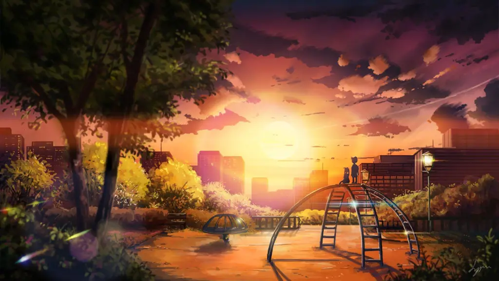 Pemandangan Alam Anime yang Menawan Gambar pemandangan alam yang indah dalam gaya anime