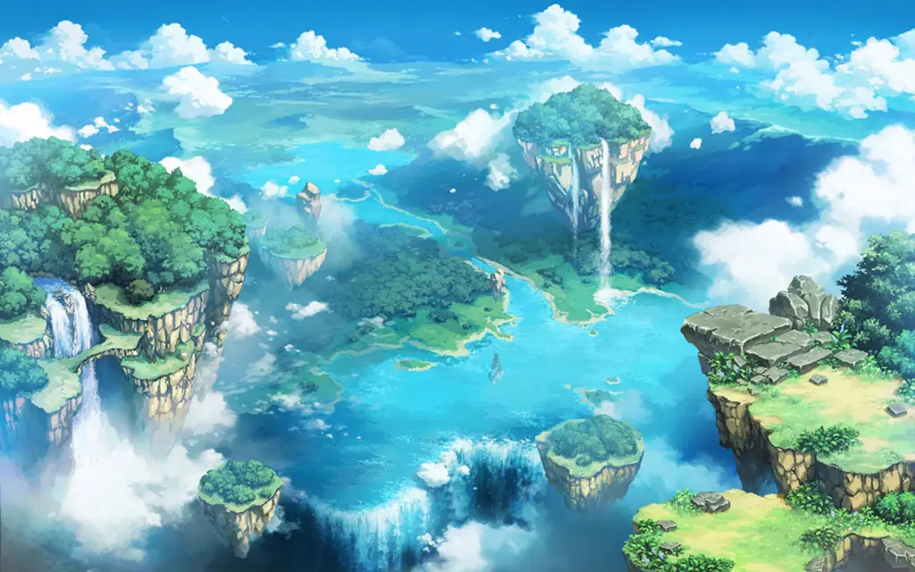 Pemandangan alam yang indah dalam gaya anime Gambar pemandangan alam yang indah bergaya anime