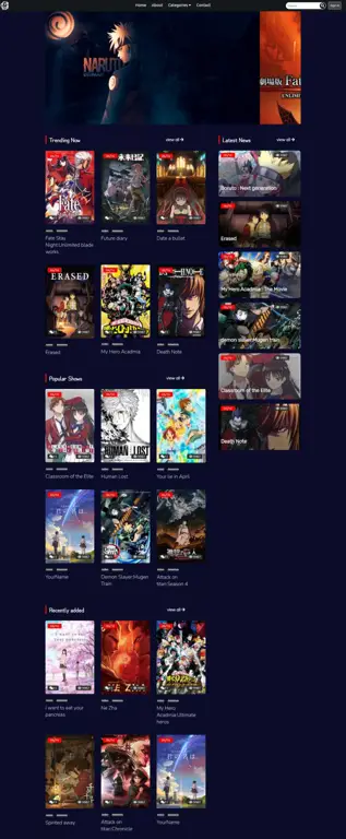 Website Rekomendasi Anime Antarmuka website rekomendasi anime