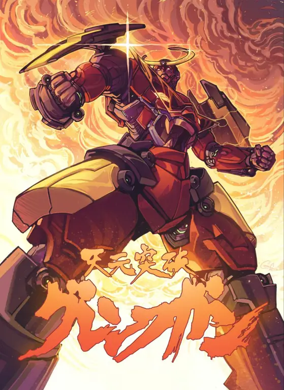 Gurren Lagann: Mecha epik dan persahabatan yang kuat Gambar promosi anime Gurren Lagann yang menampilkan mecha raksasa