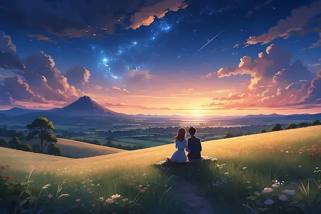 Pemandangan Malam Romantis Pemandangan malam romantis di anime