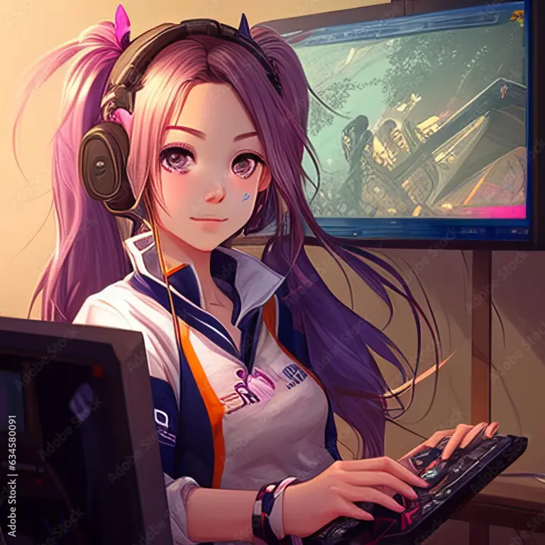 Anime dengan Tema Game dan Karakter Lucu Gambar gadis anime imut sedang bermain video game