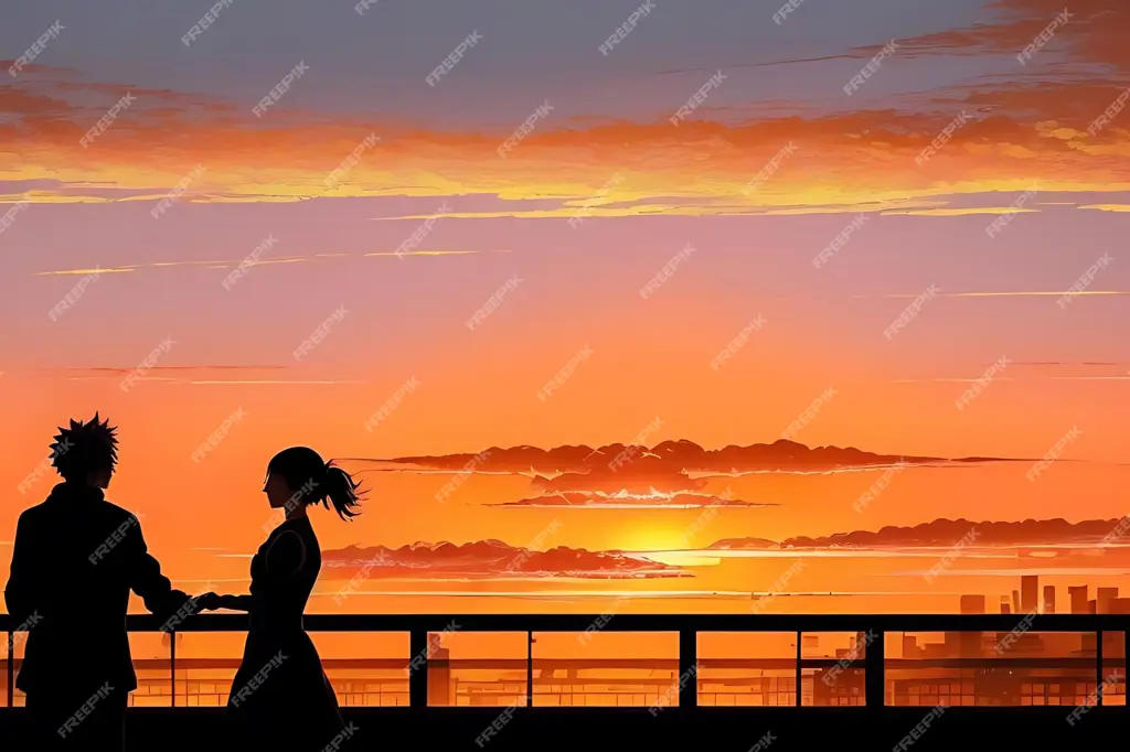 Pasangan anime dalam adegan romantis yang mengharukan