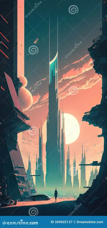 Pemandangan kota futuristik dalam anime