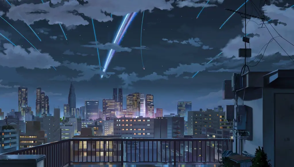 Suasana Anime yang Menawan Gambar pemandangan kota malam anime yang indah