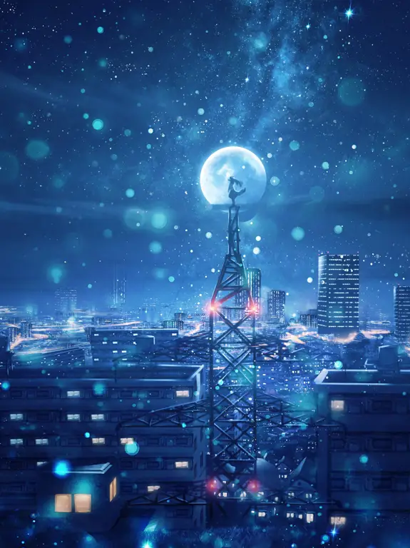 Visual Anime yang Menarik Pemandangan malam kota bergaya anime