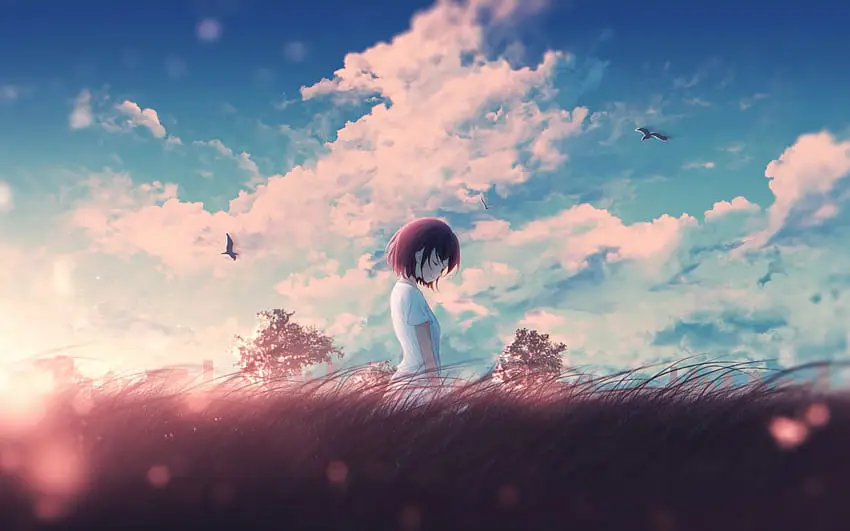 Suasana menenangkan Pemandangan alam yang menenangkan dalam gaya anime