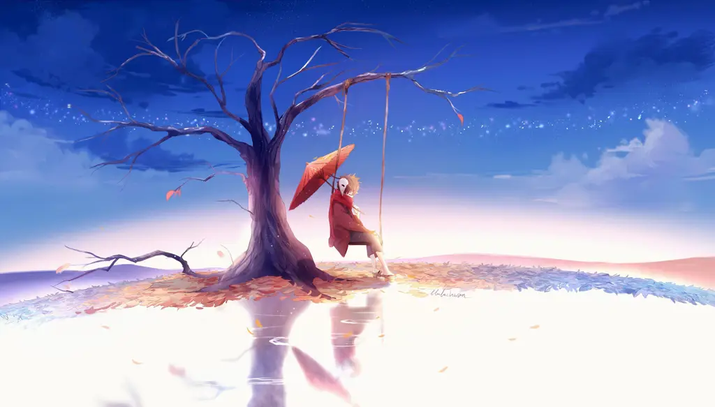 Karakter Anime di Alam Ilustrasi karakter anime menikmati keindahan alam