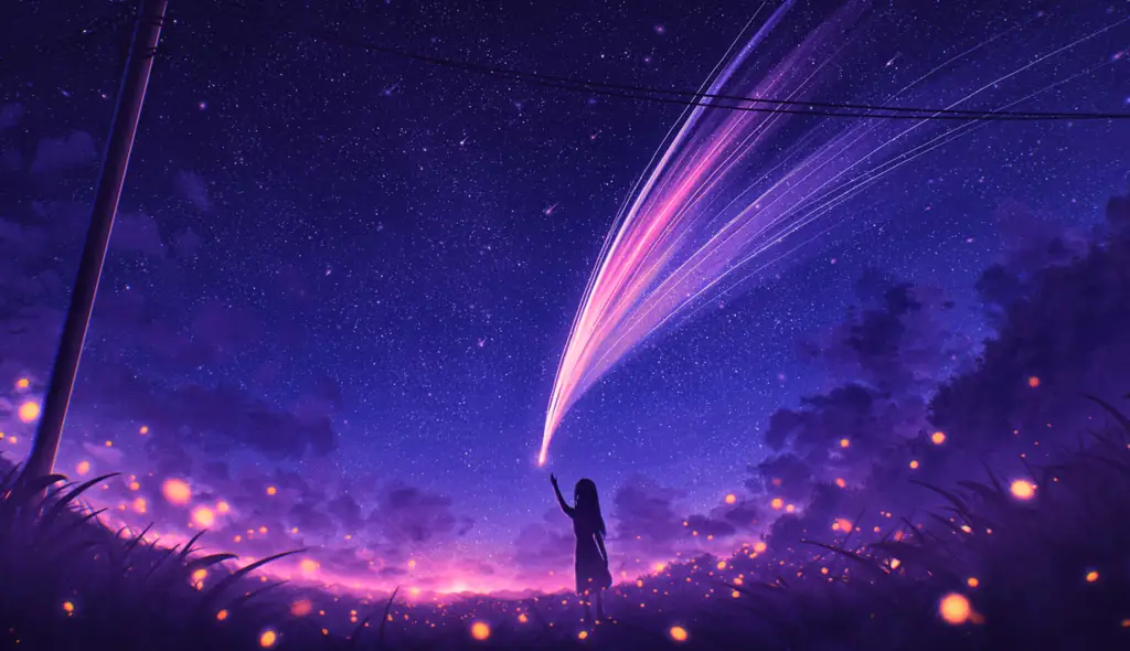 Visual anime yang menawan dan memikat Pemandangan malam yang indah dalam anime