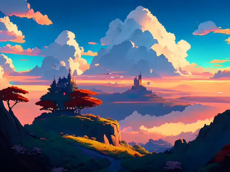 Pemandangan epik yang menjadi latar petualangan anime Pemandangan fantasi di dunia anime