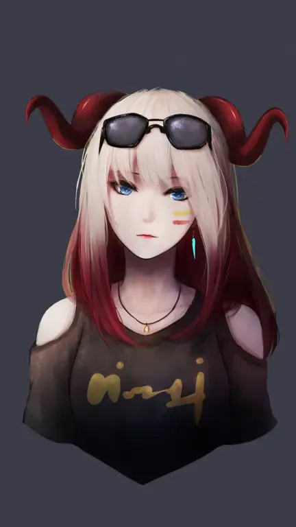 Karakter Anime Iblis yang Menarik Gambar seorang gadis anime dengan tanduk iblis, berpose imut dan menggoda.