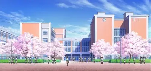 Latar Sekolah Anime yang Menarik Gambar latar sekolah anime yang megah dan modern.
