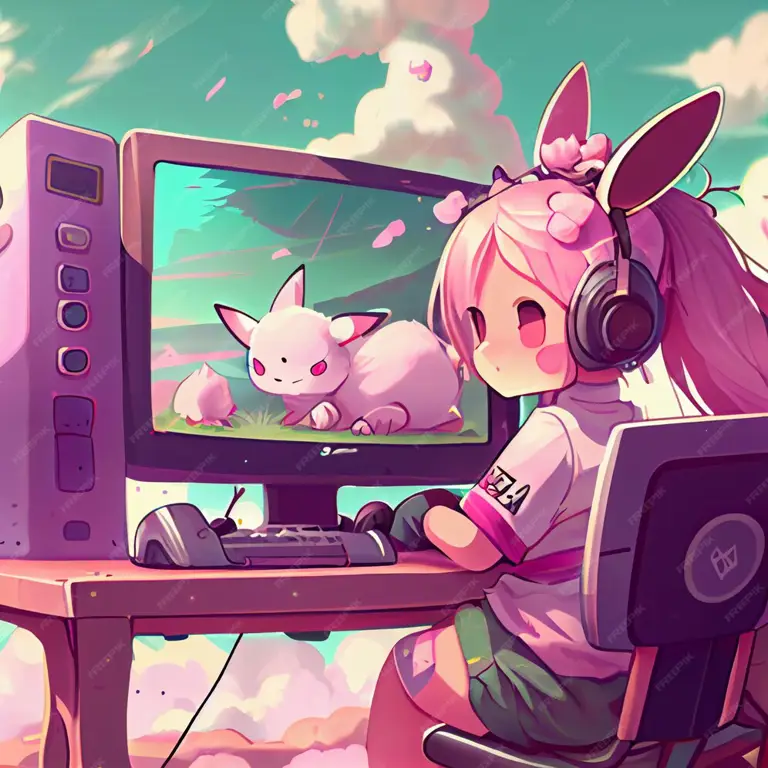 Anime dengan Tema Game dan Kehidupan Rumah Gambar gadis anime imut sedang bermain video game di rumah
