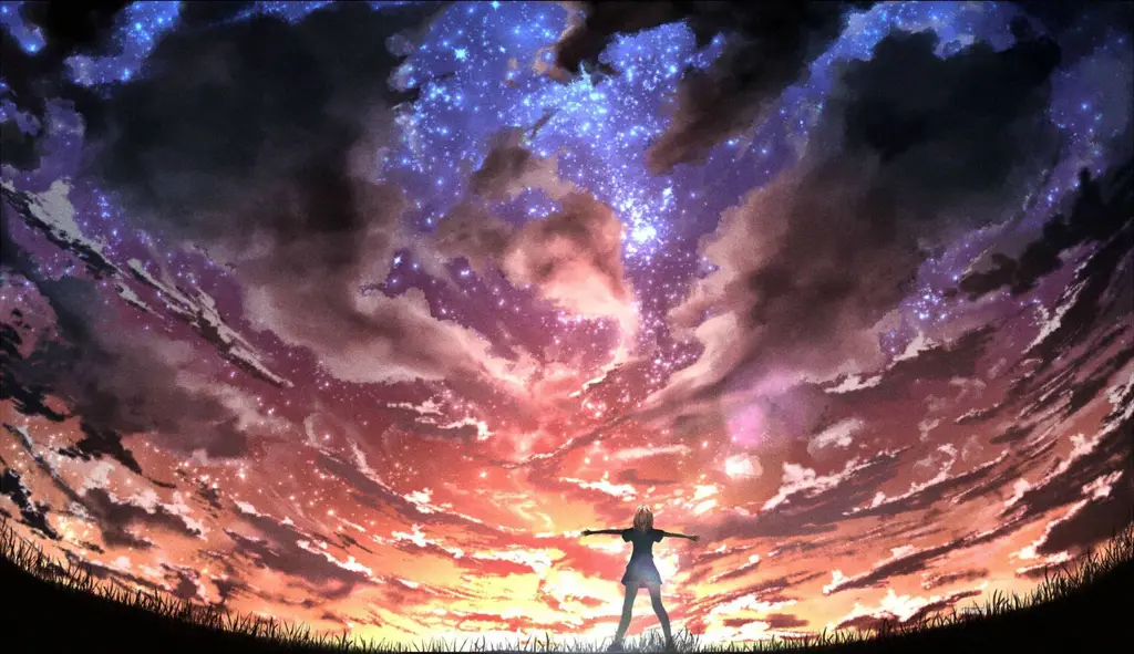 Keindahan latar anime menambah suasana romantis Pemandangan malam anime yang indah