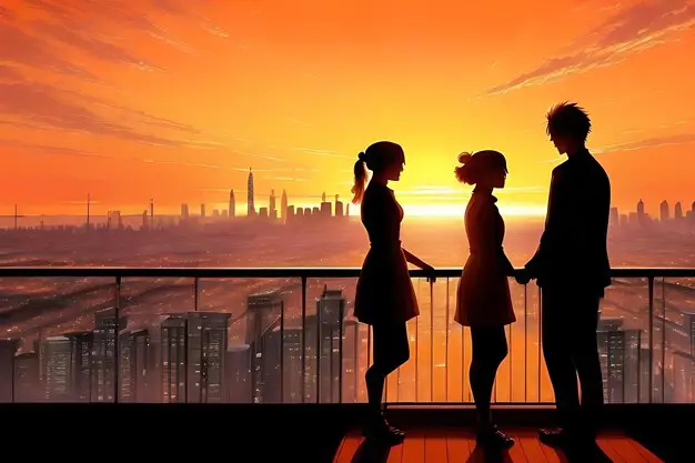 Ilustrasi pasangan anime dalam Lovely Complex Ilustrasi pasangan anime yang sedang tertawa bersama