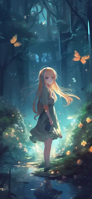 Petualangan di dunia magis Karakter anime di hutan ajaib