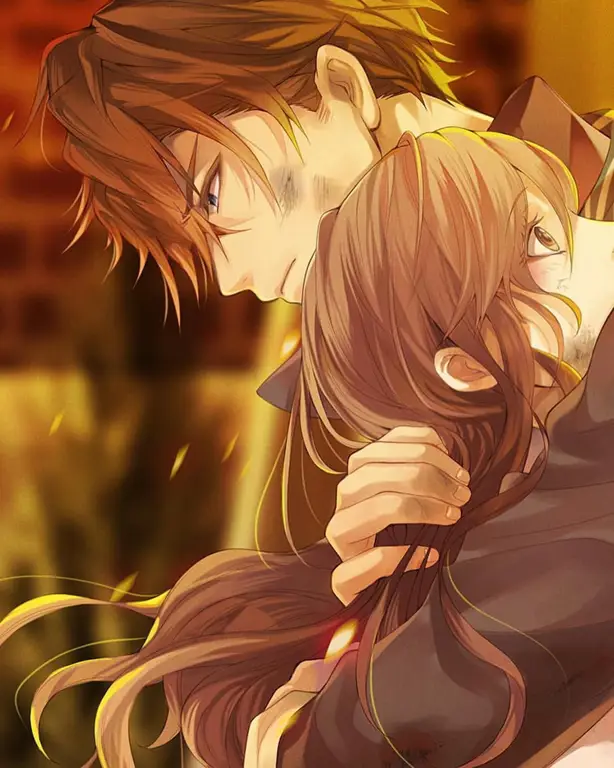Momen Romantis Anime Pasangan anime romantis sedang berpelukan