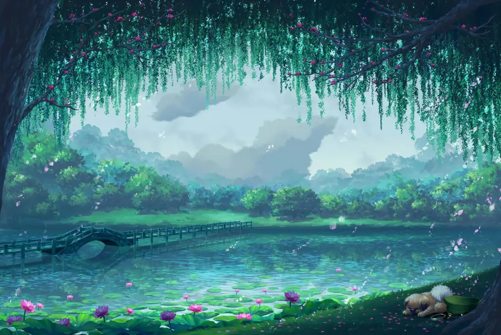 Dunia Fantasi yang Menawan Gambar pemandangan anime fantasi yang indah