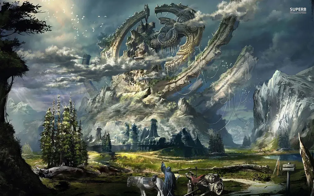Dunia Fantasi yang Menawan Gambar pemandangan anime fantasi