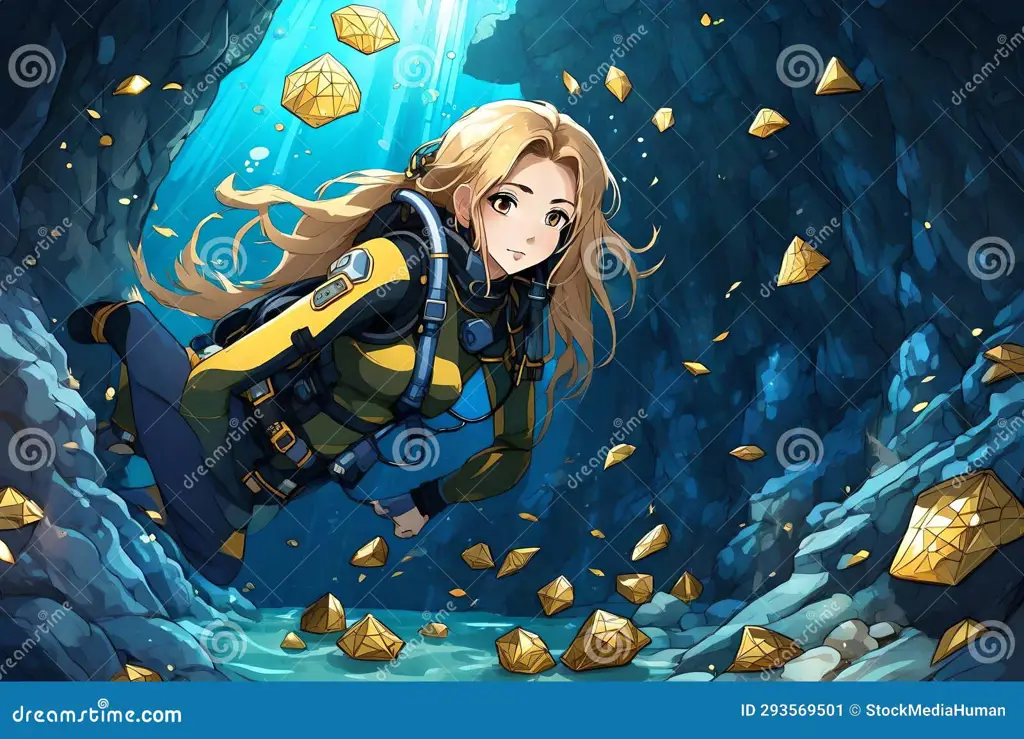 Petualangan di dalam gua Gadis anime menjelajahi gua