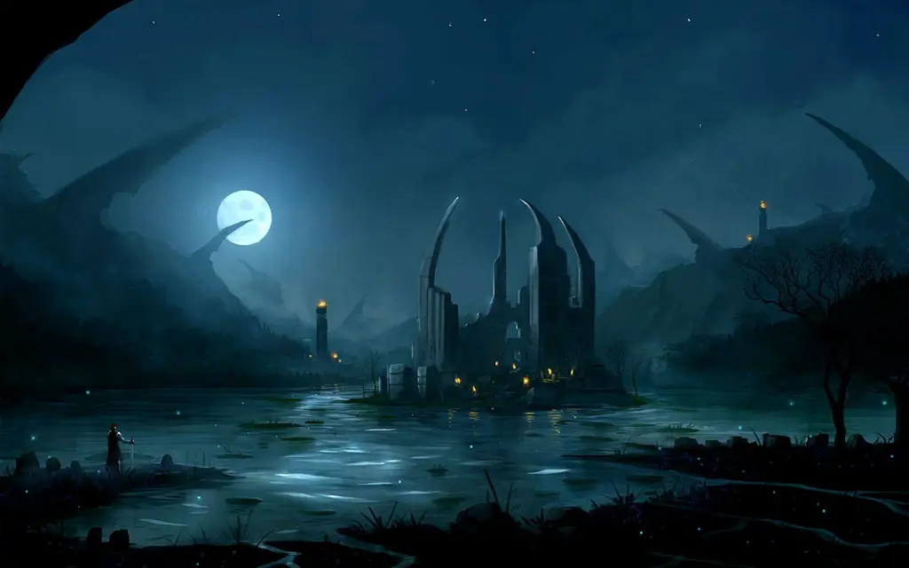 Dunia bawah tanah yang misterius Pemandangan anime fantasi gelap yang menakjubkan