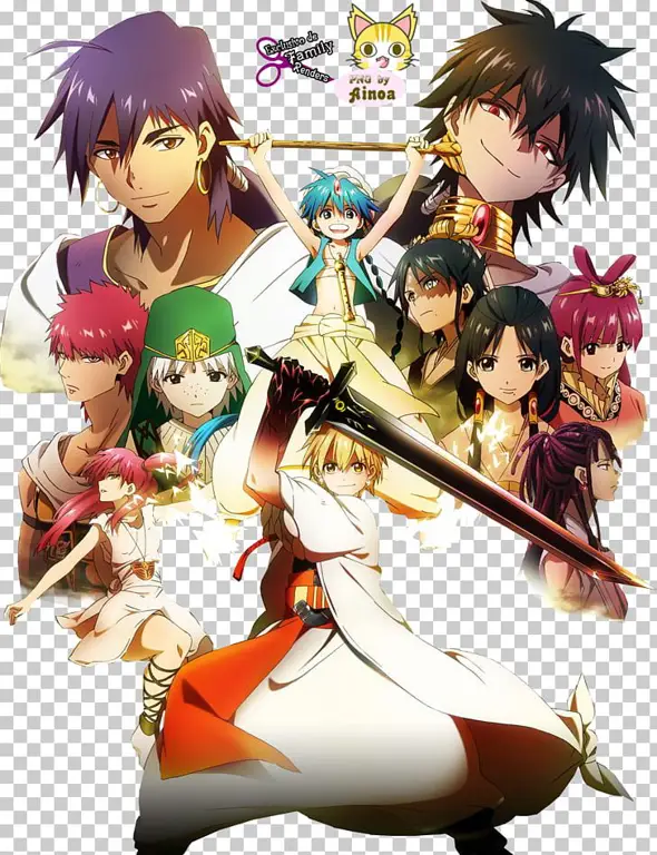 Karakter Utama Anime Magi Gambar Alibaba, Aladdin, dan Morgiana dari anime Magi