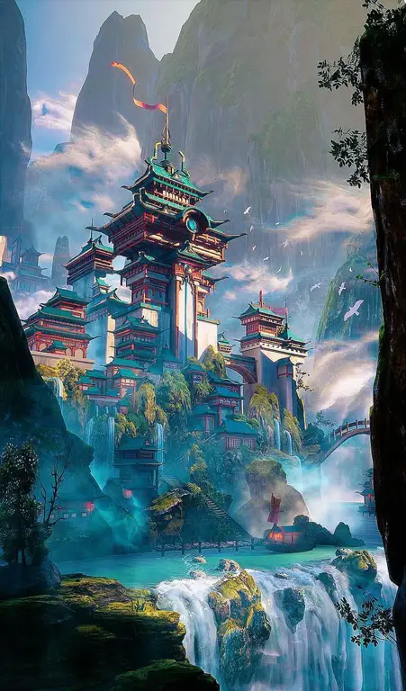 Dunia Fantasi dalam Anime Gambar pemandangan alam fantasi yang indah