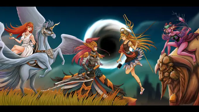 Karakter Anime dalam Latar Fantasi Gambar karakter anime dalam latar fantasi