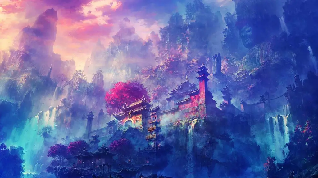 Suasana gelap dan misterius dalam anime fantasi Pemandangan anime fantasi gelap yang menakjubkan