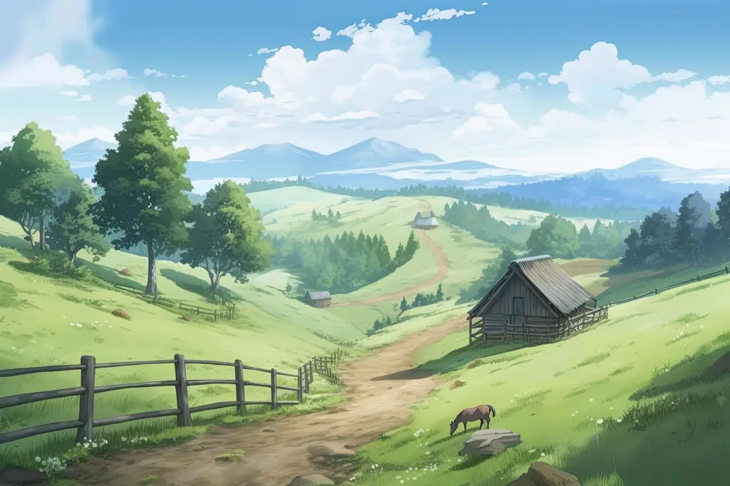 Keindahan pedesaan dalam anime Pemandangan pedesaan yang damai bergaya anime