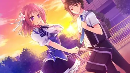 Ilustrasi pasangan anime dengan seragam sekolah Pasangan anime dengan seragam sekolah