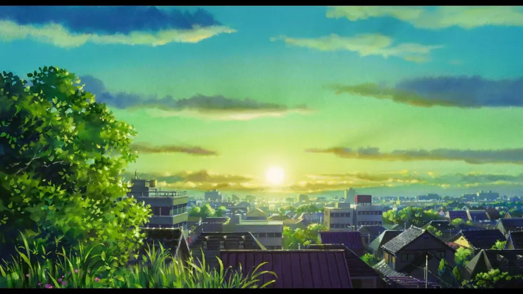 Pemandangan pedesaan yang damai dalam anime