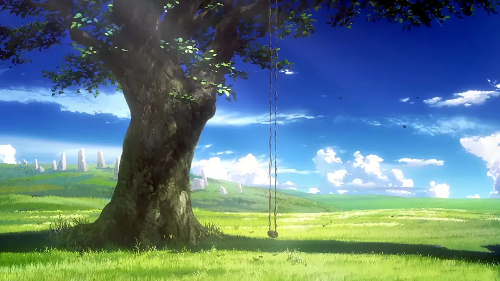 Gambar pemandangan desa yang tenang dan damai, cocok untuk anime slice of life