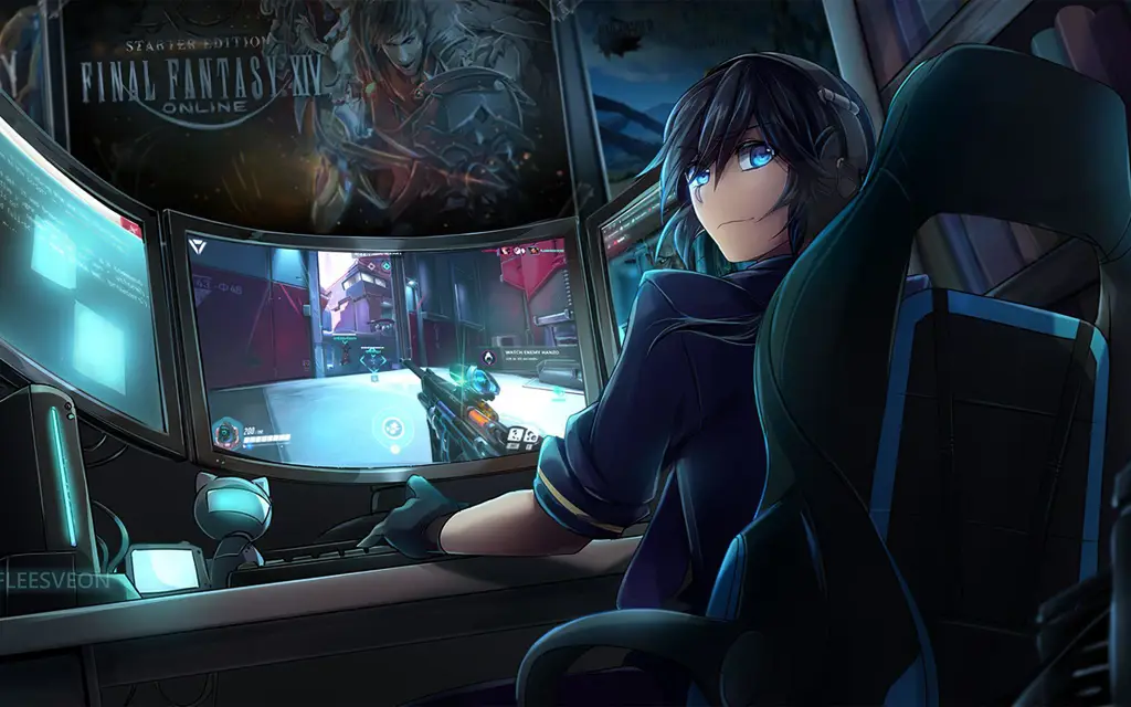 Adegan karakter anime bermain game yang menegangkan Karakter anime sedang bermain game