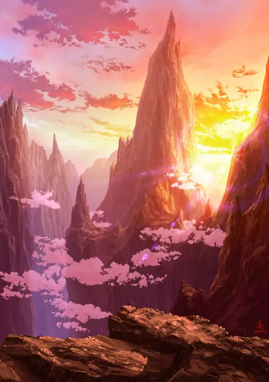 Ilustrasi dunia fantasi anime yang menakjubkan Pemandangan dunia fantasi anime