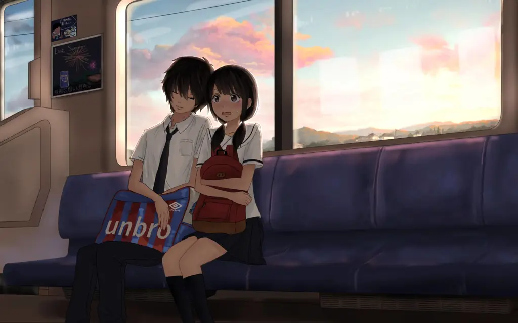 Ilustrasi pasangan anime bahagia dengan seragam sekolah Pasangan anime bahagia dengan seragam sekolah