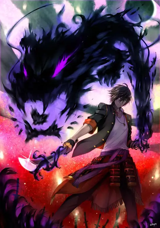 Adegan Aksi Anime yang Menarik Gambar karakter anime sedang bertarung dengan latar belakang yang dramatis