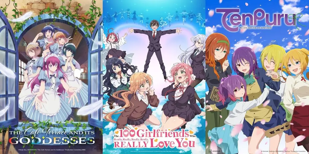Ilustrasi anime dengan tema fantasi, komedi, dan harem Gambar anime fantasi, komedi, dan harem