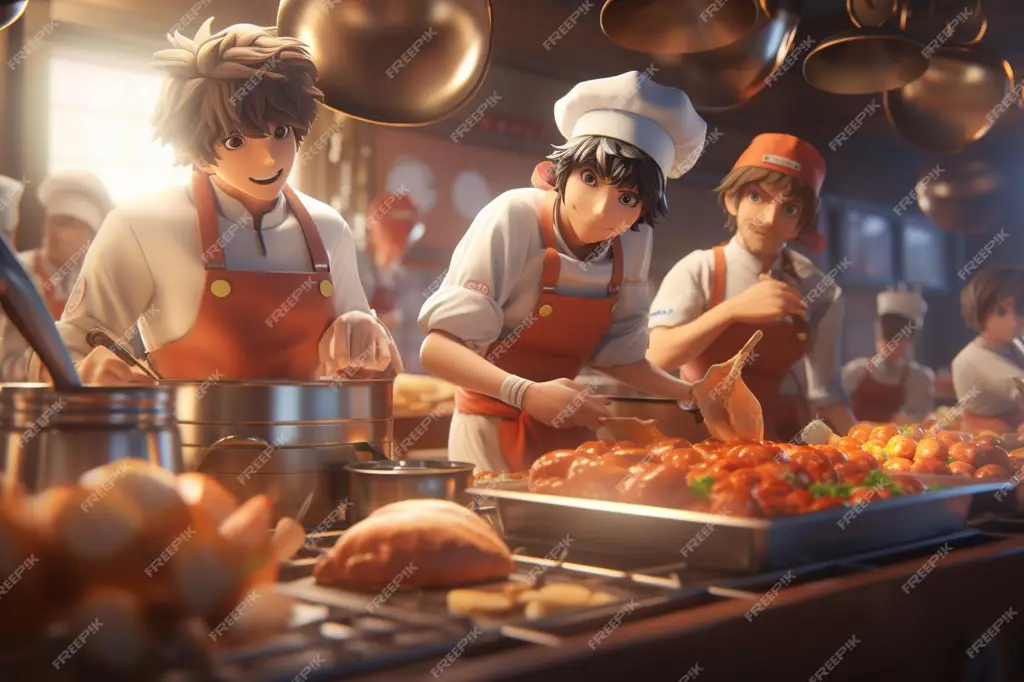 Karakter-karakter chef dengan keahlian unik Berbagai karakter anime sedang memasak