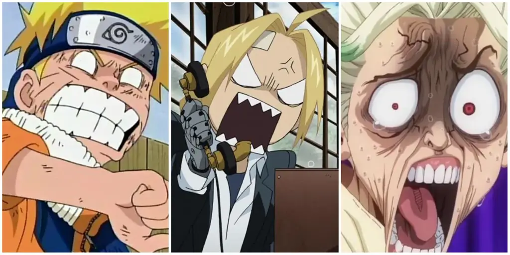 Gambar karakter anime dengan ekspresi intens