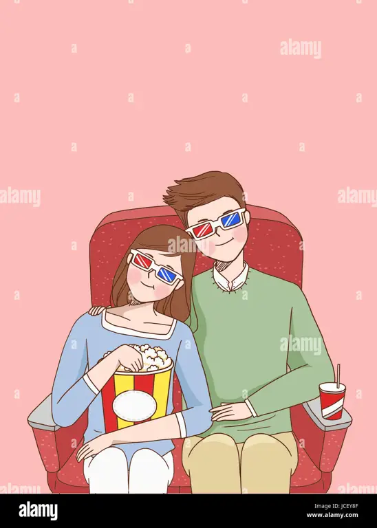 Menikmati film anime romantis bersama orang terkasih Gambar pasangan yang menonton film anime bersama