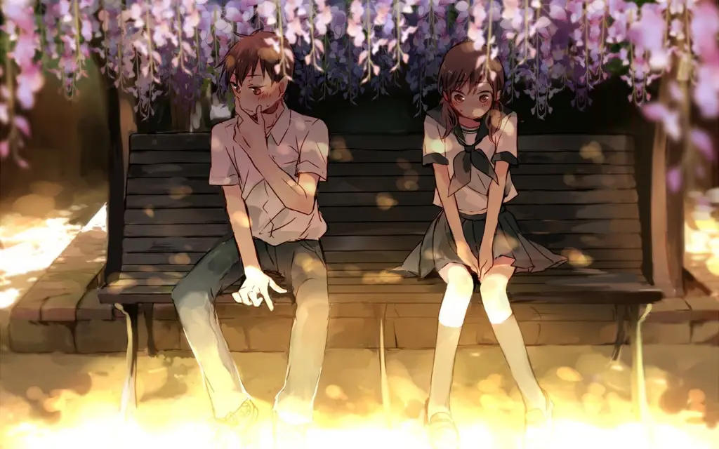 Kisah cinta di sekolah Pasangan anime mengenakan seragam sekolah