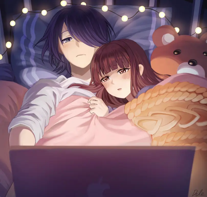 Kenyamanan menonton anime bersama Pasangan menonton anime di sofa