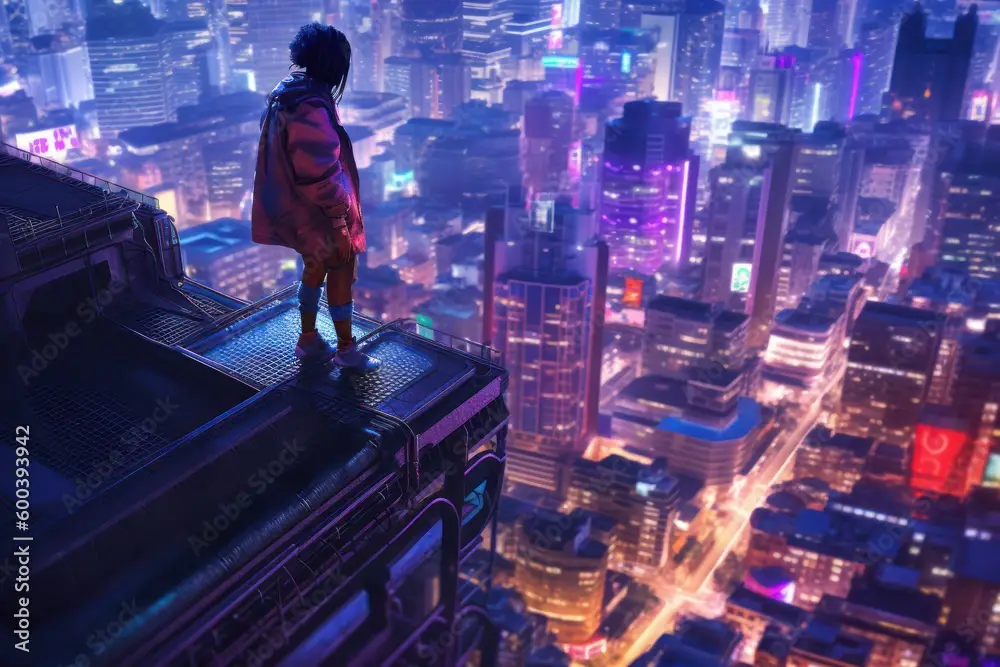 Suasana kota futuristik dalam film anime