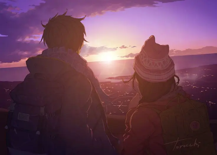 Pasangan Anime di Pemandangan Magis Pemandangan magis dengan pasangan anime