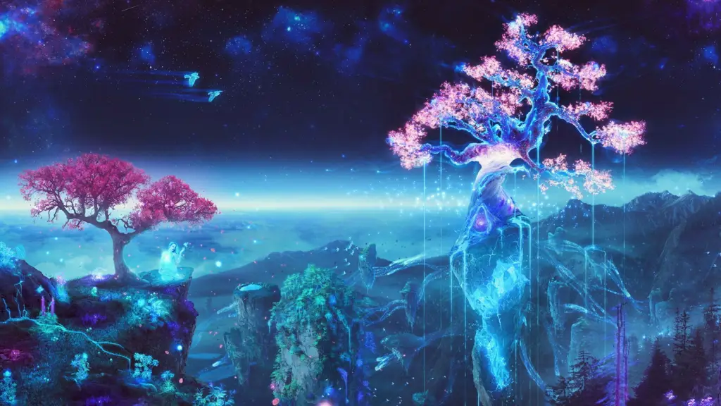 Ilustrasi pemandangan magis yang indah dalam anime Pemandangan magis dalam anime