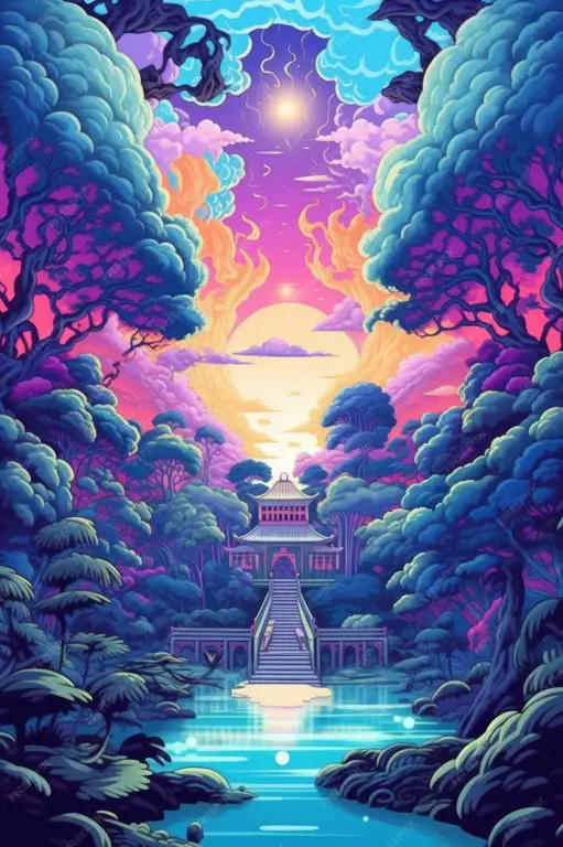 Pemandangan magis dalam film anime fantasi Pemandangan indah dalam film anime fantasi
